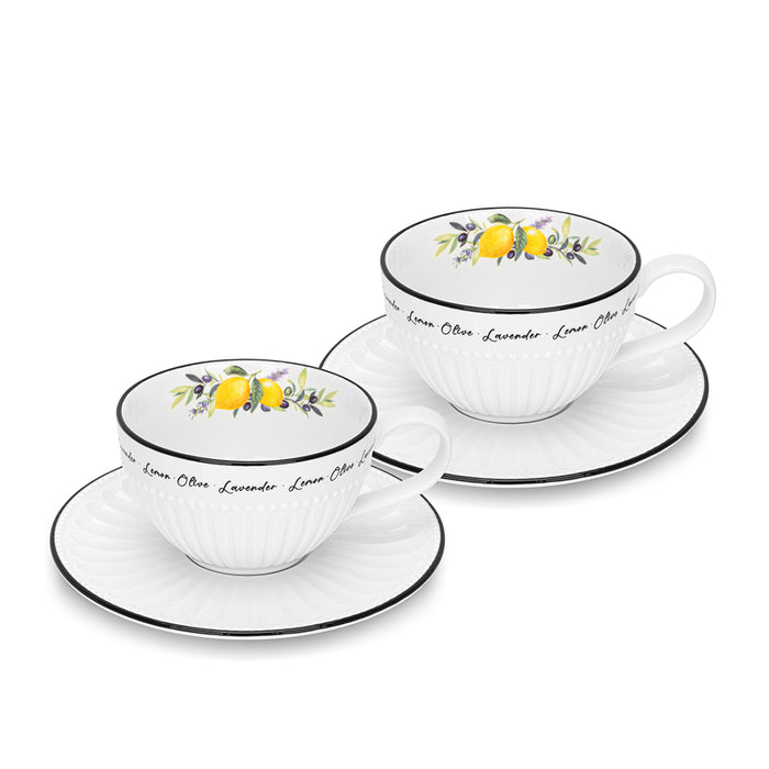 2-Piece Cups And Saucer Lemon Provence Porcelain