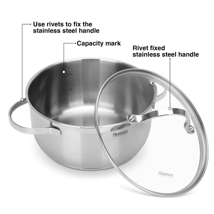 Cookware Set Casserole (5.2L,  3L,  1.5L) with Lid,  Saucepan (1.5L) with Lid Stainless Steel 4-Piece Cookware Set with Measuring Mark, Induction Bottom For all Stovetops