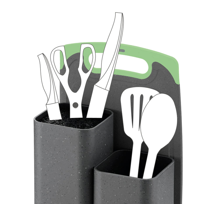 Kitchen Knife And Utensil Organizer (21.5x13.2x23cm) With Cutting Board (33x20x0.6cm) GREY (Plastic)