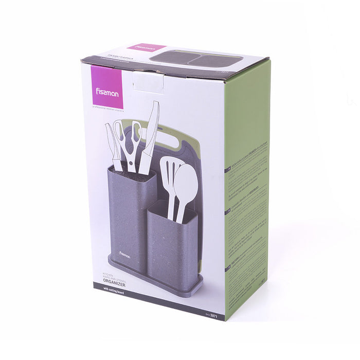 Kitchen Knife And Utensil Organizer (21.5x13.2x23cm) With Cutting Board (33x20x0.6cm) GREY (Plastic)