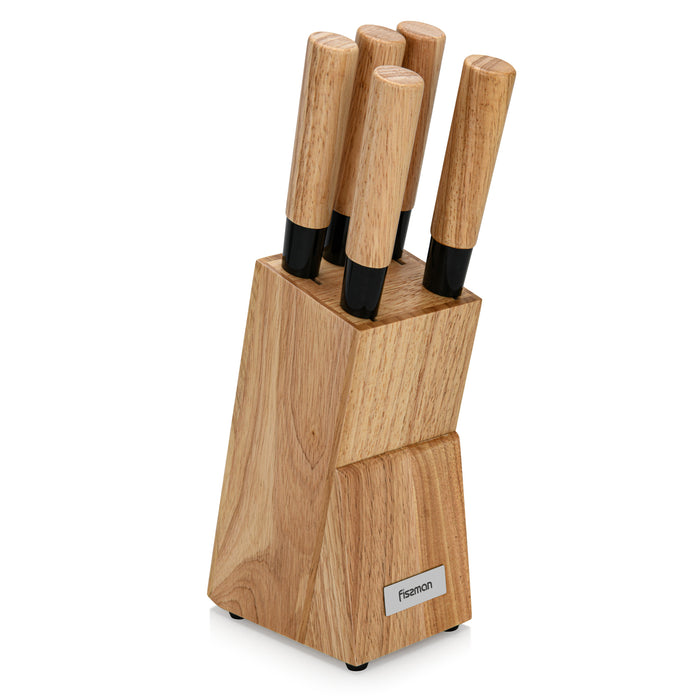 6-Piece Kitchen Knife Set with Wooden Block, Stainless Steel Pascual Series Chef Knife, Slicing Knife, Bread Knife, Utility Knife, Paring Knife
