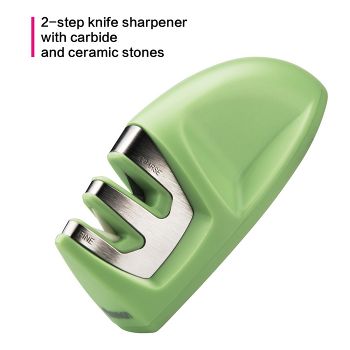 Knife Sharpener 10cm Carbide and Ceramic Green Tea Color