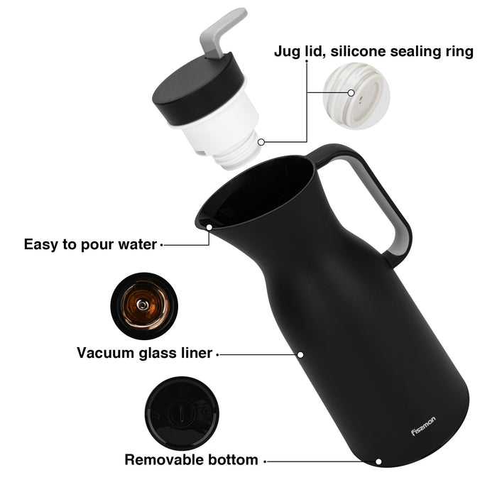 Vacuum Insulated 1000ml Flask with Pink Glass Liner And Push Button