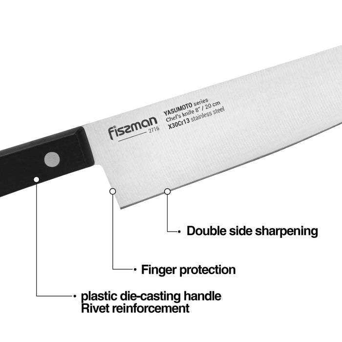 13-Piece Knife Set Yasumoto with Wooden Block Chef Knife 20cm, Slicing Knife 20cm,Bread Knife 20cm,Utility Knife 13cm,Pairing Knife 9cm, Steak Knife, Multi Functional Scissor 20cm
