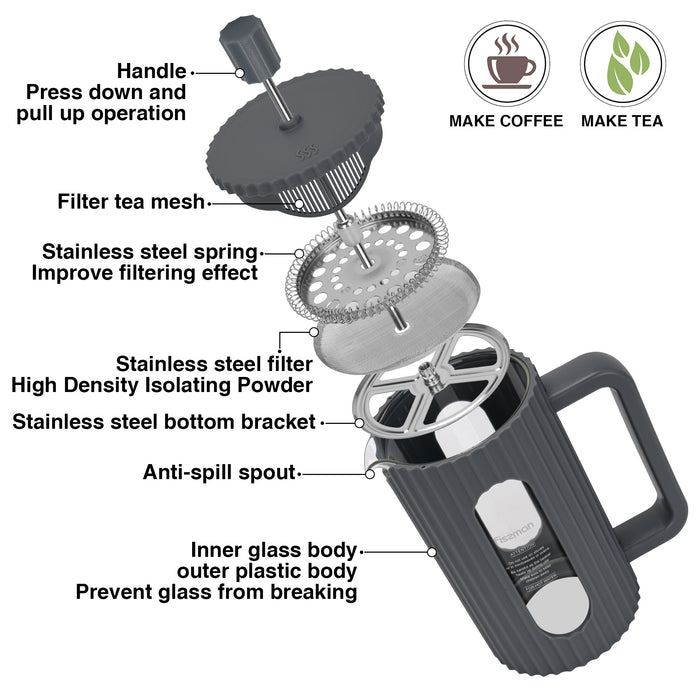 French Press Coffee Maker 350ml Borosilicate Glass