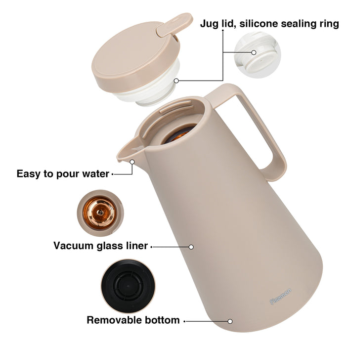 Vacuum Insulated 1000ml Flask with Pink Glass Liner And Push Button