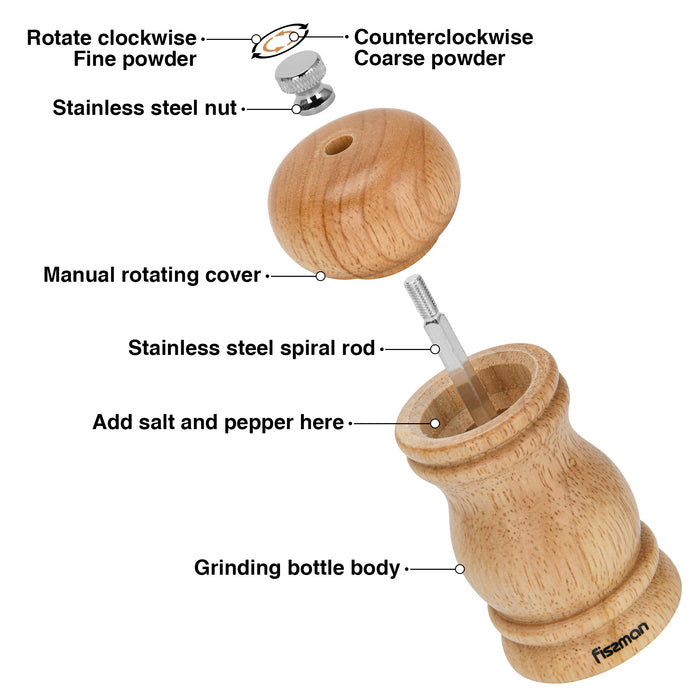 Manual Salt and Pepper Grinder 11cm, Light Brown Ceramic Mill, Adjustable Spice Grinder for Peppercorns, Salt, and Dry Spices
