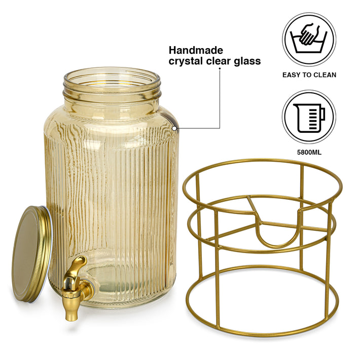 Glass Beverage Dispenser 5.8LTR with Metal Stand