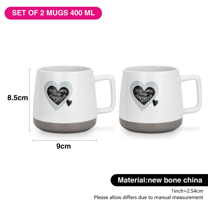 2-Piece Mugs 400ml You Are My Sunshine New Bone China