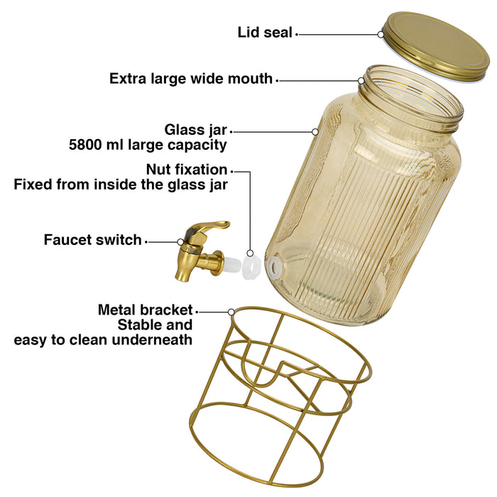 Glass Beverage Dispenser 5.8LTR with Metal Stand