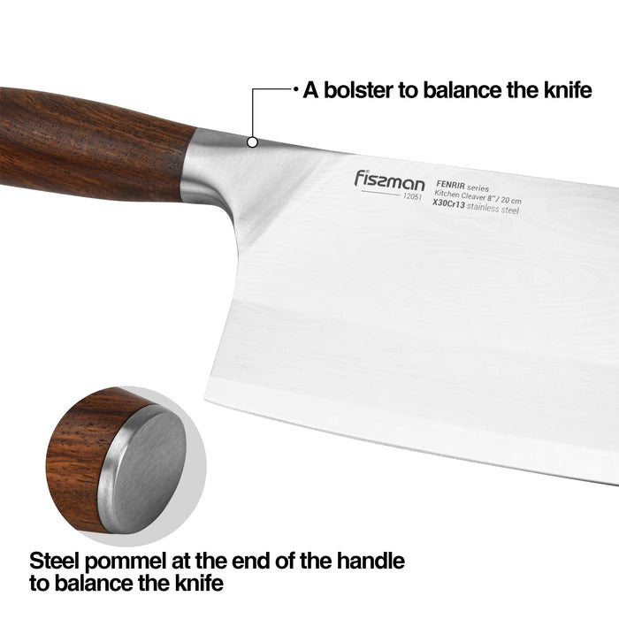 8''Kitchen Cleaver Knife with Steel Pommel Damascus Fenrir Series