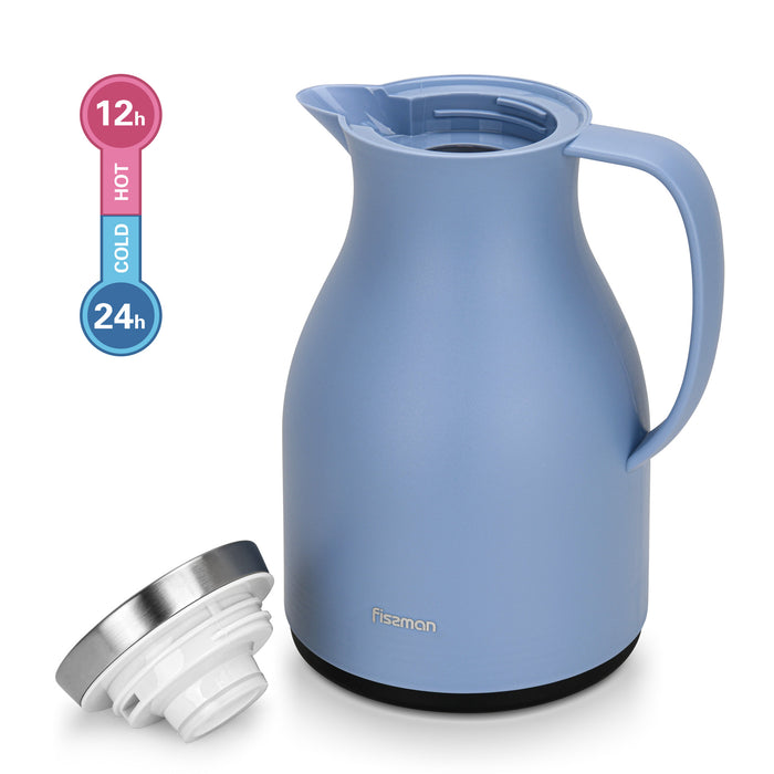 Vacuum Insulated 1000ml Flask with Pink Glass Liner And Push Button