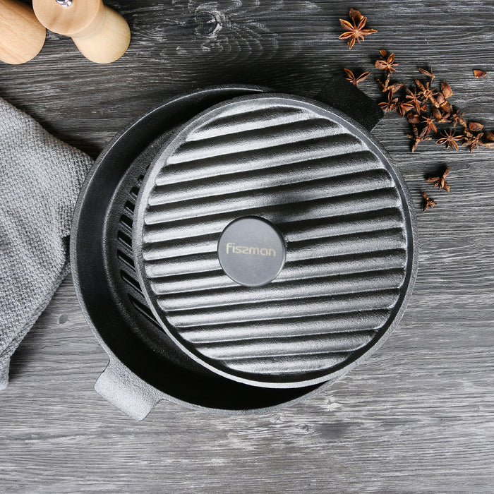 Round Grill Press 24cm with Bakelite Knob Cast Iron