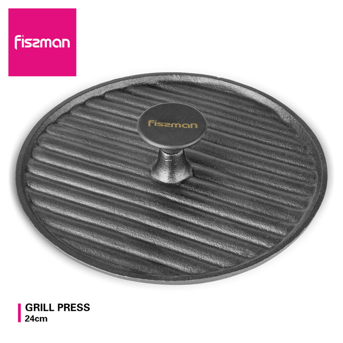 Round Grill Press 24cm with Bakelite Knob Cast Iron