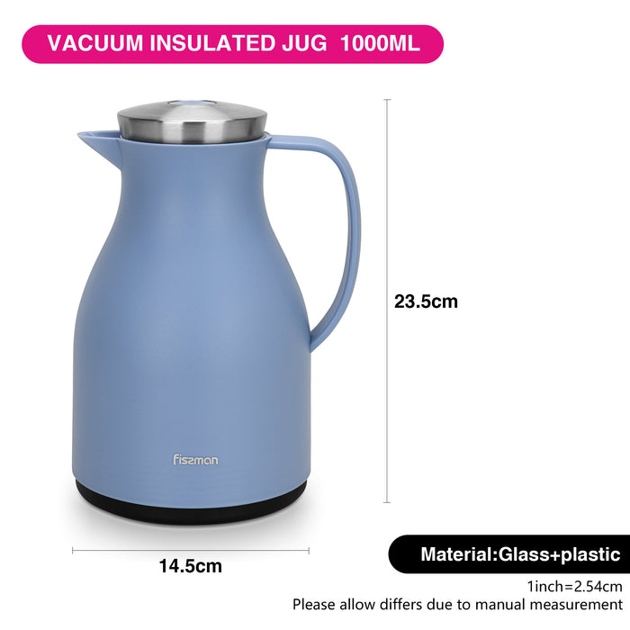 Vacuum Insulated 1000ml Flask with Pink Glass Liner And Push Button
