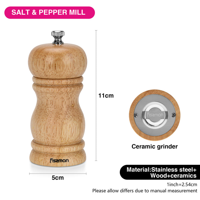 Manual Salt and Pepper Grinder 11cm, Light Brown Ceramic Mill, Adjustable Spice Grinder for Peppercorns, Salt, and Dry Spices