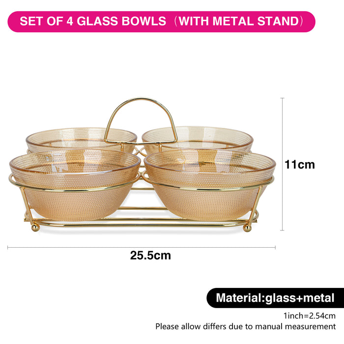 4-Piece  Glass Bowl with Metal Stand 350ml/24x24x13cm