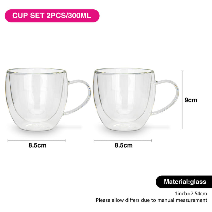 2-Piece Double Wall Mugs 300 ml (Borosilicate Glass)