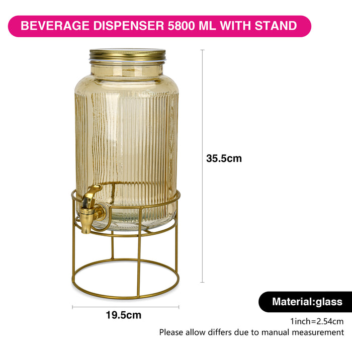 Glass Beverage Dispenser 5.8LTR with Metal Stand