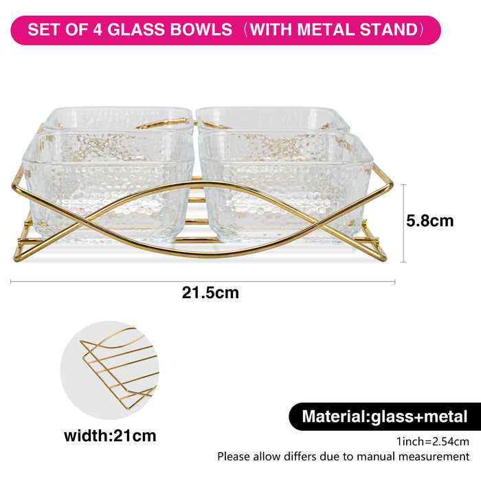 4-Piece Clear Glass Bowl with Metal Stand 280ml/21.7x21x5.3cm