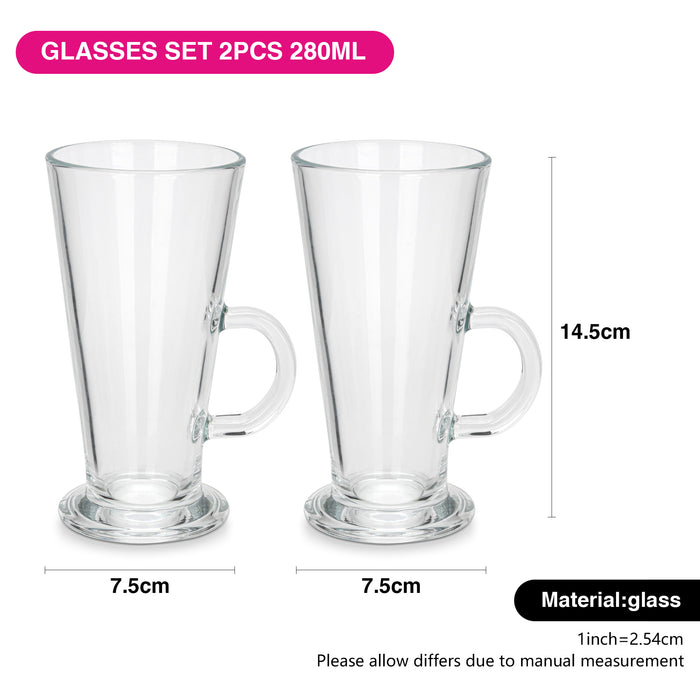 2-Piece Latte Glass Mugs 280ml