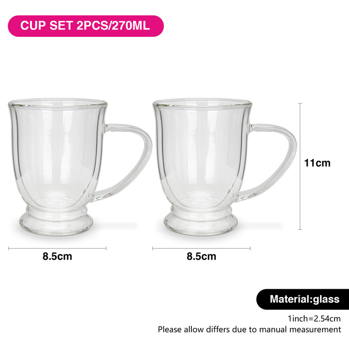 2-Piece Double Wall Mugs 270 ml (Borosilicate Glass)
