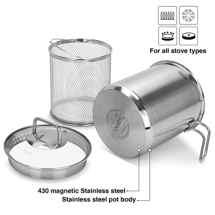 Fissman Stainless Steel Asparagus Pot 16x18.0cm/3.5L with Glass Lid & Steamer Basket Vegetable Boiler