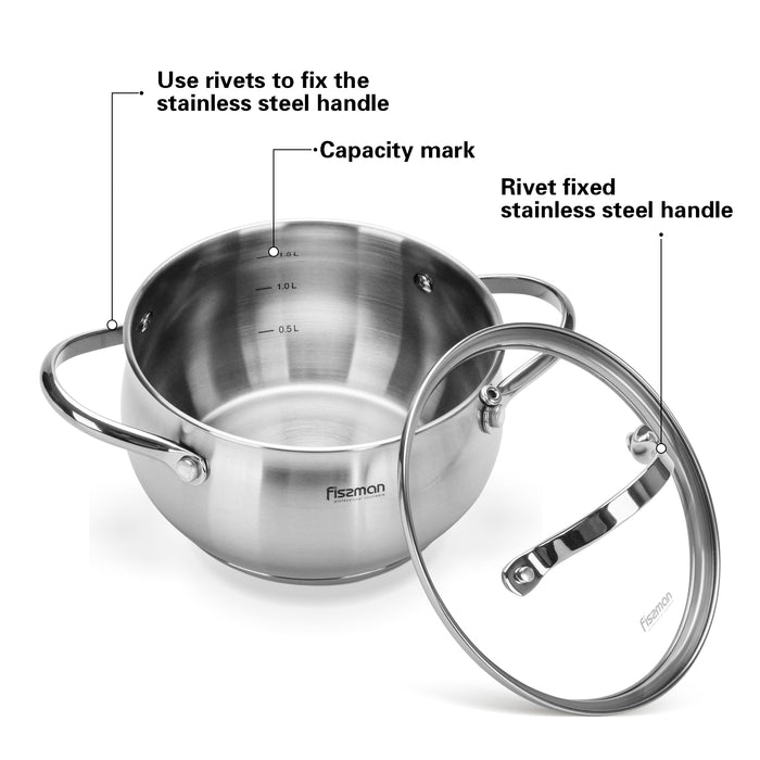 Casserole with Glass Lid  Martinez Stainless Steel 2.5 L Silver 18x10cm