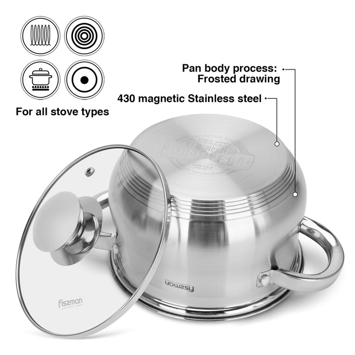Stockpot Felina 20cm/3.9LTR With Glass Lid Stainless Steel