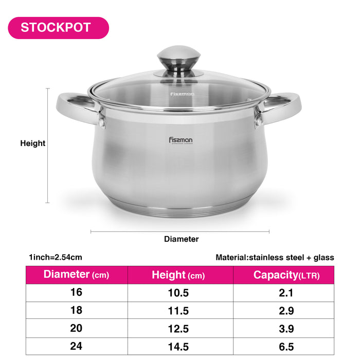 Stockpot Felina 20cm/3.9LTR With Glass Lid Stainless Steel