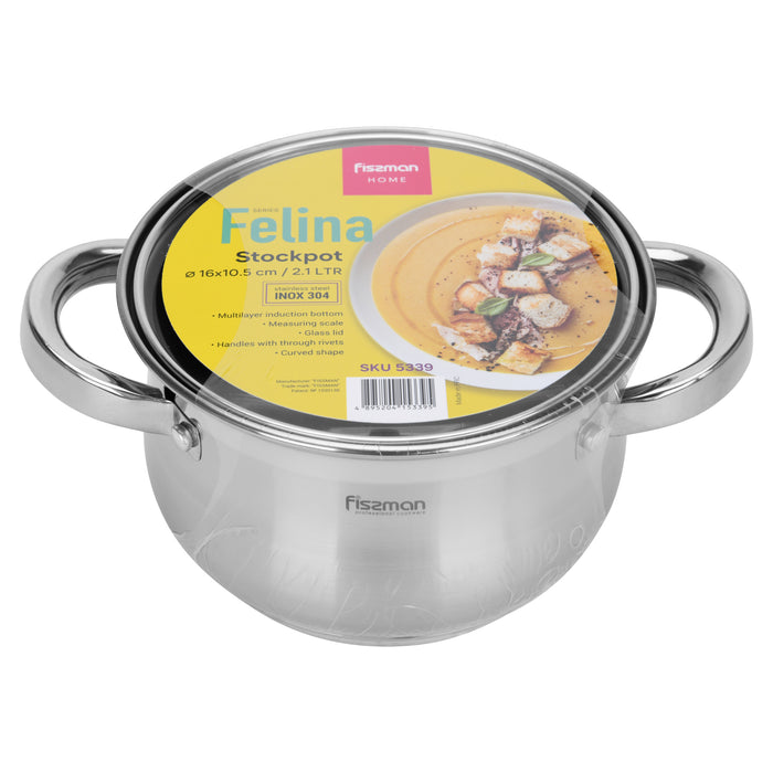 Stockpot Felina 20cm/3.9LTR With Glass Lid Stainless Steel