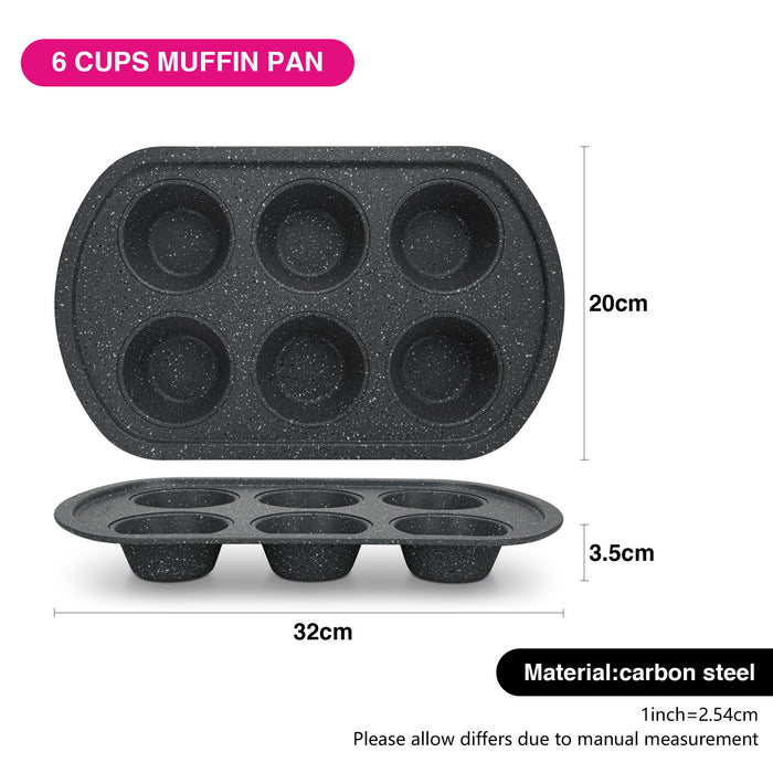Muffin Pan 6-Piece Cupcake Baking Pan, Carbon Steel Non Stick