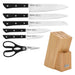 7-Piece Knife Set Kanematsu with Wooden Block X30Cr13 Steel, Chef Knife 20cm, Slicing Knife 20cm,Bread Knife 20cm,Utility Knife 13cm,Pairing Knife 9cm,MultiFunctional Scissor 20cm