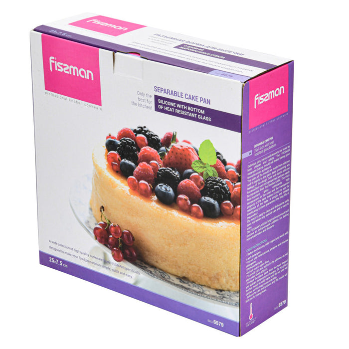 Round Cake Pan with Silicone Sides Heat Resistant Glass 25cm