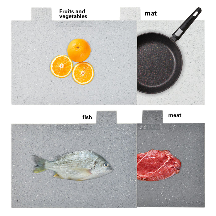 4- Piece Cutting Board Set Non-Slip Marble Coating Chopping Board with Food Icons And Stand
