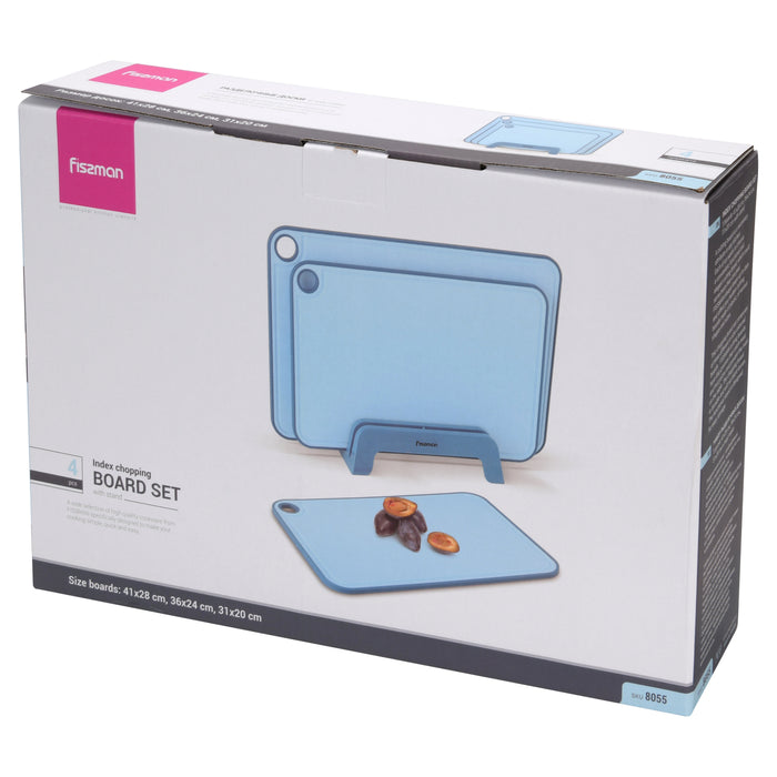 Set of 3 Chopping Boards 41x28 cm. 36x24 cm. 31x20 cm With Holder Blue (Plastic+ TPR)