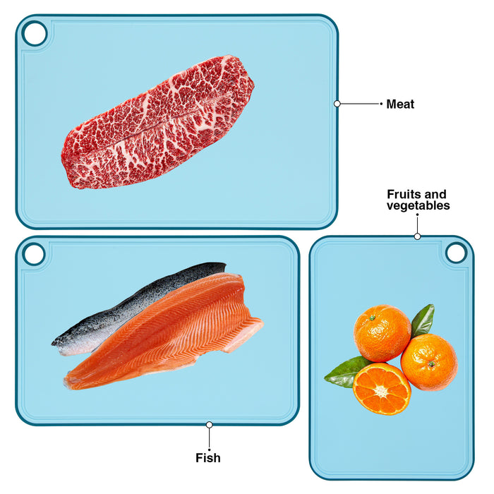 Set of 3 Chopping Boards 41x28 cm. 36x24 cm. 31x20 cm With Holder Blue (Plastic+ TPR)