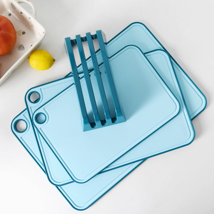 Set of 3 Chopping Boards 41x28 cm. 36x24 cm. 31x20 cm With Holder Blue (Plastic+ TPR)