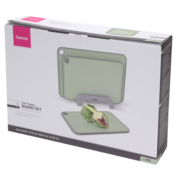 3-Piece Chopping Boards 41x28 cm. 36x24 cm. 31x20 cm With Holder Green (Plastic+ TPR)