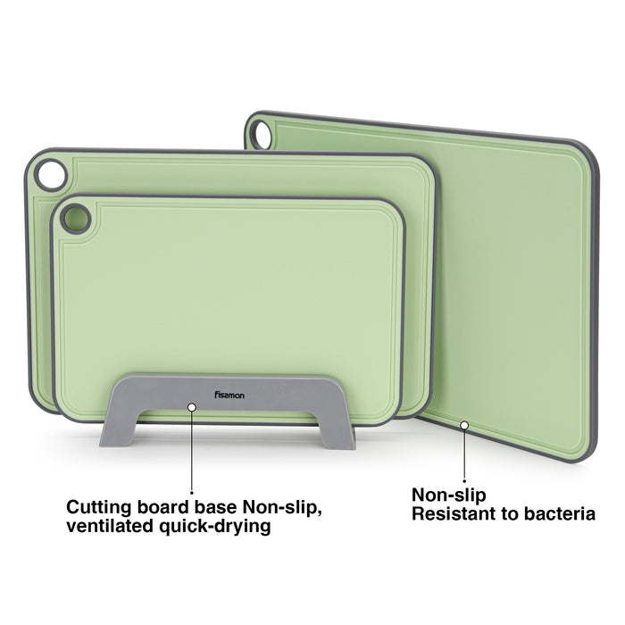 3-Piece Chopping Boards 41x28 cm. 36x24 cm. 31x20 cm With Holder Green (Plastic+ TPR)