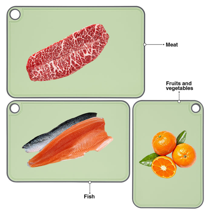 3-Piece Chopping Boards 41x28 cm. 36x24 cm. 31x20 cm With Holder Green (Plastic+ TPR)