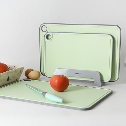3-Piece Chopping Boards 41x28 cm. 36x24 cm. 31x20 cm With Holder Green (Plastic+ TPR)