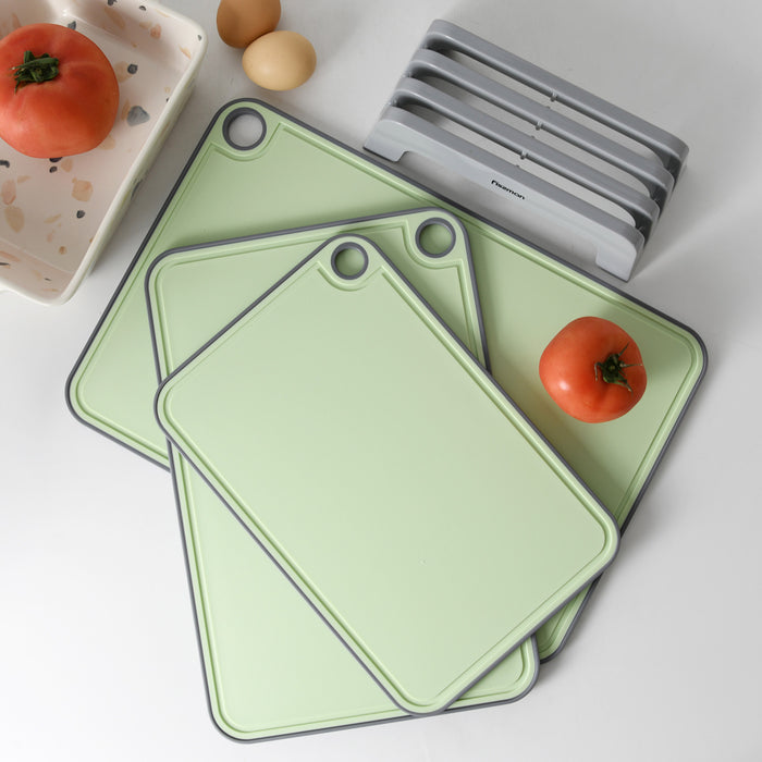 3-Piece Chopping Boards 41x28 cm. 36x24 cm. 31x20 cm With Holder Green (Plastic+ TPR)