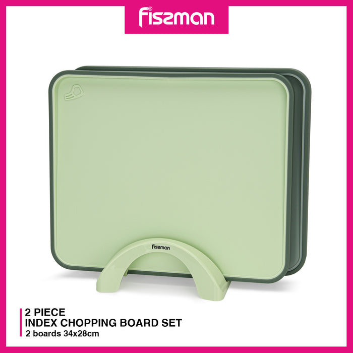 Set of 2 Index Chopping Boards 34x28 cm With Holder Green (Plastic+ TPR)