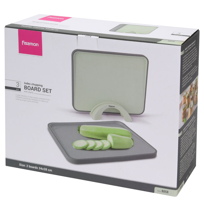 Set of 2 Index Chopping Boards 34x28 cm With Holder Green (Plastic+ TPR)