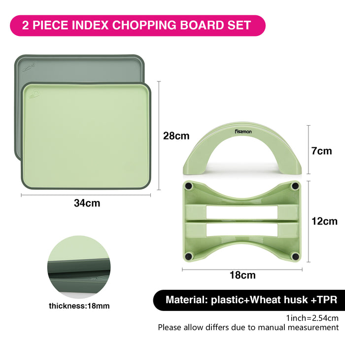 Set of 2 Index Chopping Boards 34x28 cm With Holder Green (Plastic+ TPR)