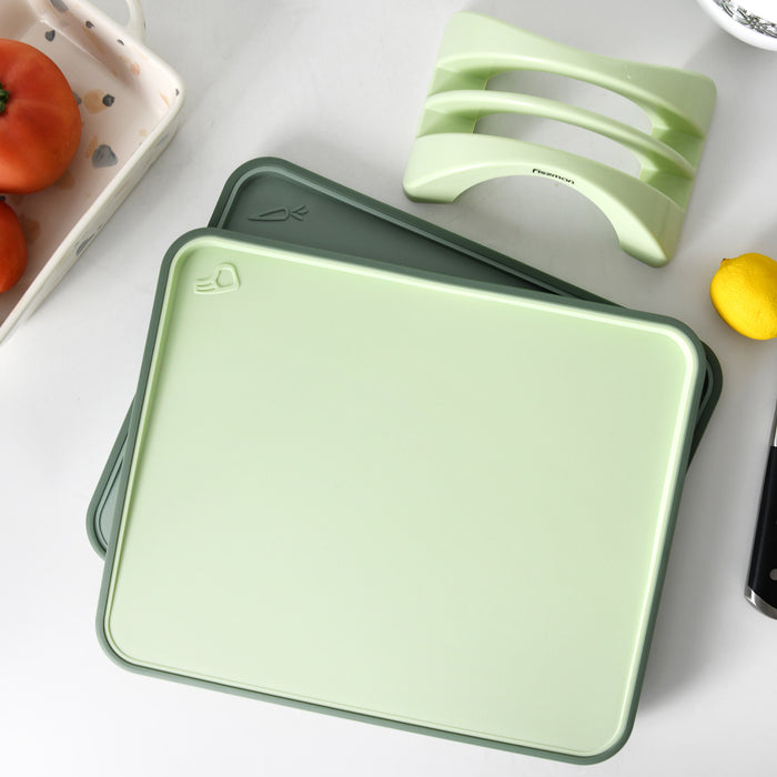 Set of 2 Index Chopping Boards 34x28 cm With Holder Green (Plastic+ TPR)