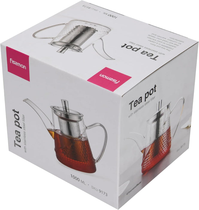 Tea Pot 1000ml with Stainless Steel Filter Borosilicate Glass