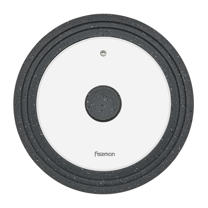 Universal Glass Lid - Multi-Size lid Triplex 24/26/28 cm with Dark Grey Marble Silicone Rim