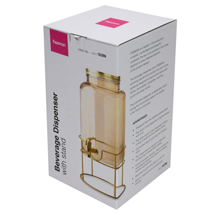 Glass Beverage Dispenser 5.8LTR with Metal Stand